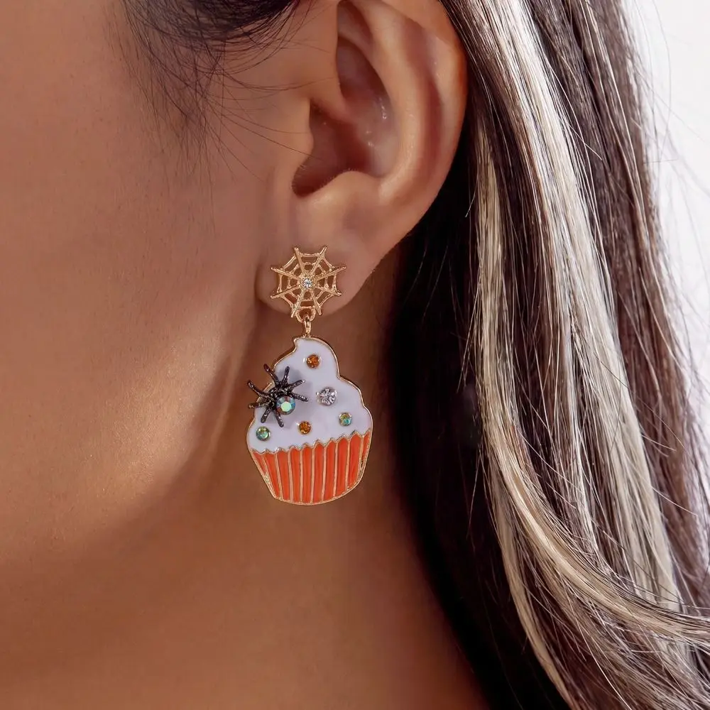 Creative Alloy Material Halloween Earrings Long Tassel Design Dripping Oil Effect Drop Earrings Spider Earrings For Women