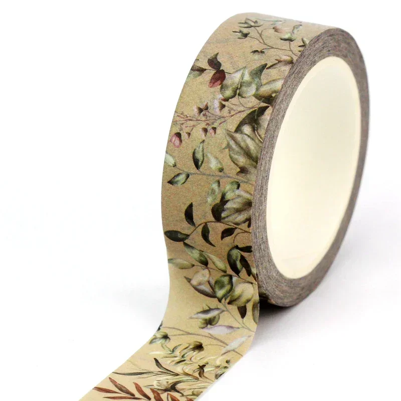 1PC 10M Deco Vintage Kraft Branch Leaves Washi Tape for Diary Gift Wrapping Adhesive Masking Tape Cute Journal Stationery Supply