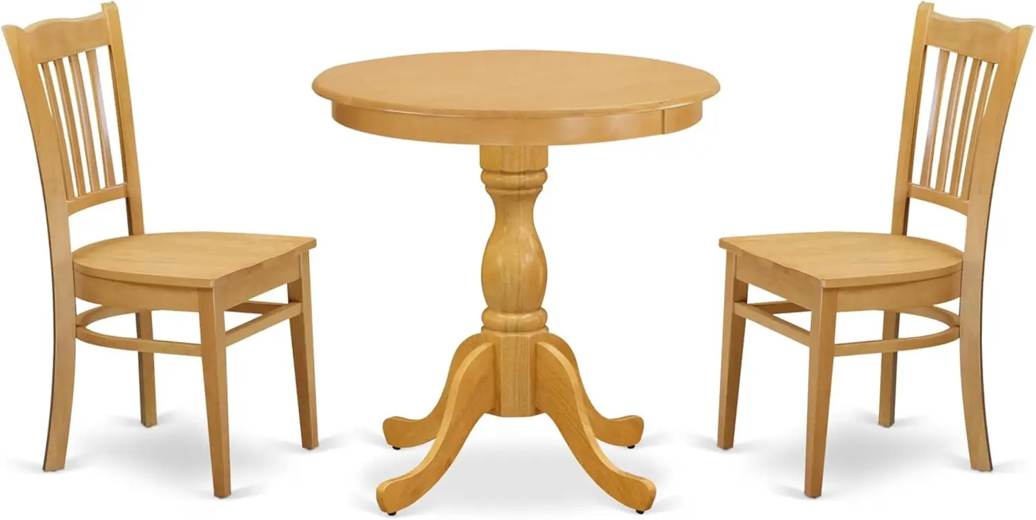 ESGR3-OAK-W Eden 3 Piece Room Furniture Set Contains a Round Kitchen Table with Pedestal and 2 Dining Chairs, 30x30 Inch