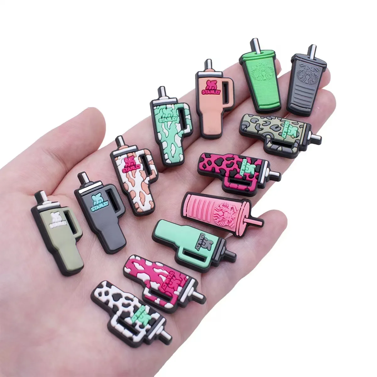 12pcs Cartoon Water Cup Series Shoe Charms Set For Bag Bubble Slides Sandals, PVC Shoe Decorations Accessories image 3