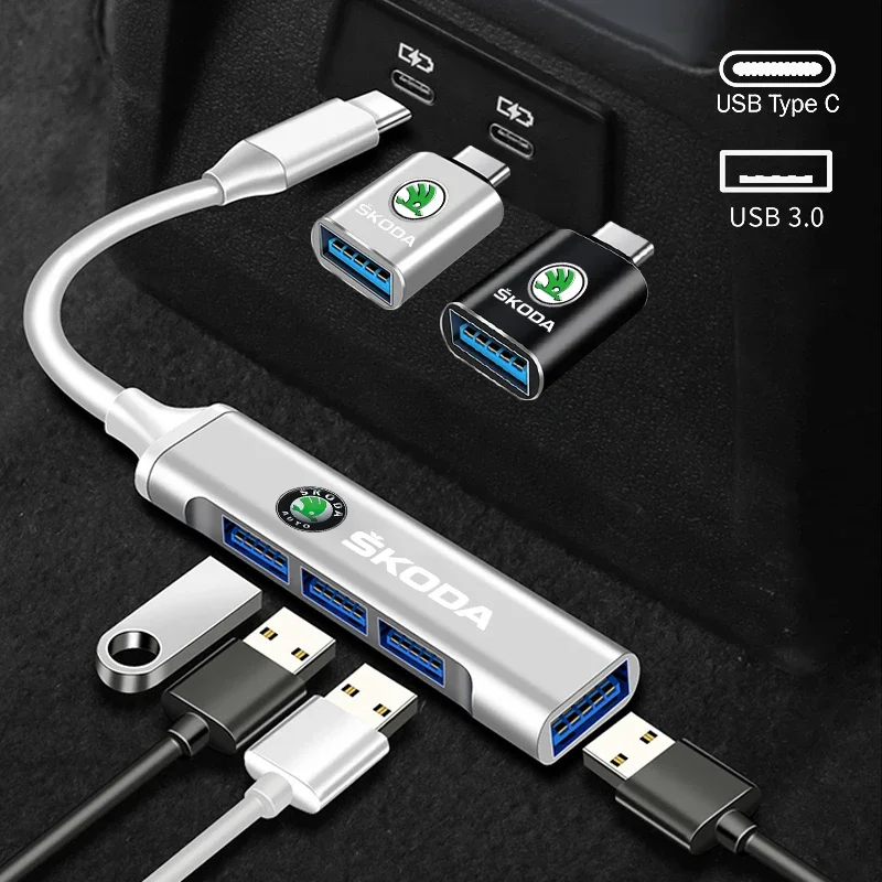 

USB 3.0 Type-C OTG Adapter Vehicle Charging Converter For Skoda Octavia Rapid Fabia Superb Kodiaq Scala Karoq Kamiq Accessories