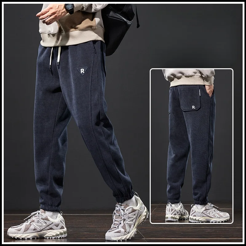 

Men's Corduroy Work Pants Autumn Winter Kitchen Construction Site Dirt Resistant Trousers Loose Fit Long Pants Elastic Waist
