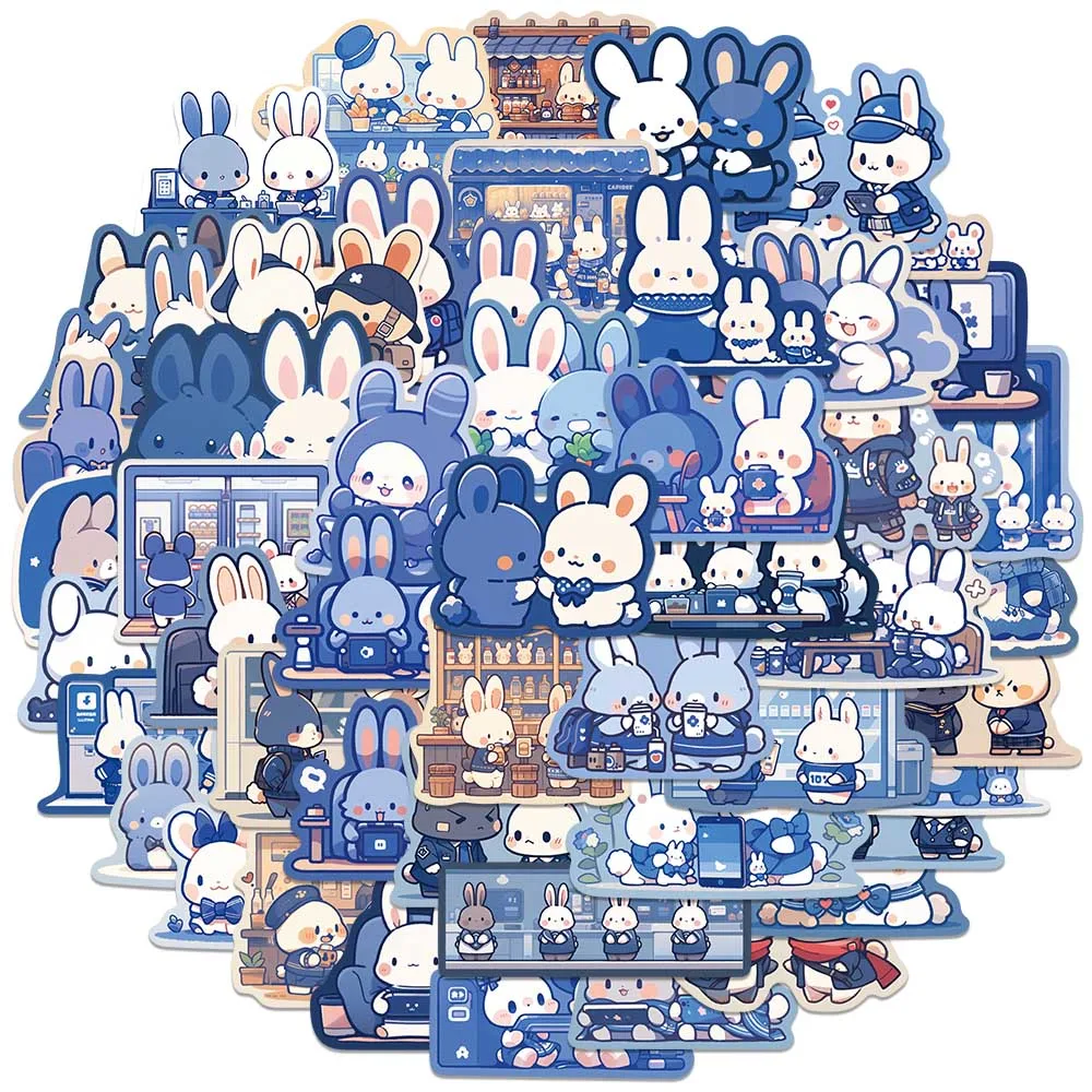 50pcs Funny Cute Cartoon Animals Blue Rabbits Bunny Stickers Waterproof Graffiti For Luggage Laptop Guitar Phone Vinyl Decals