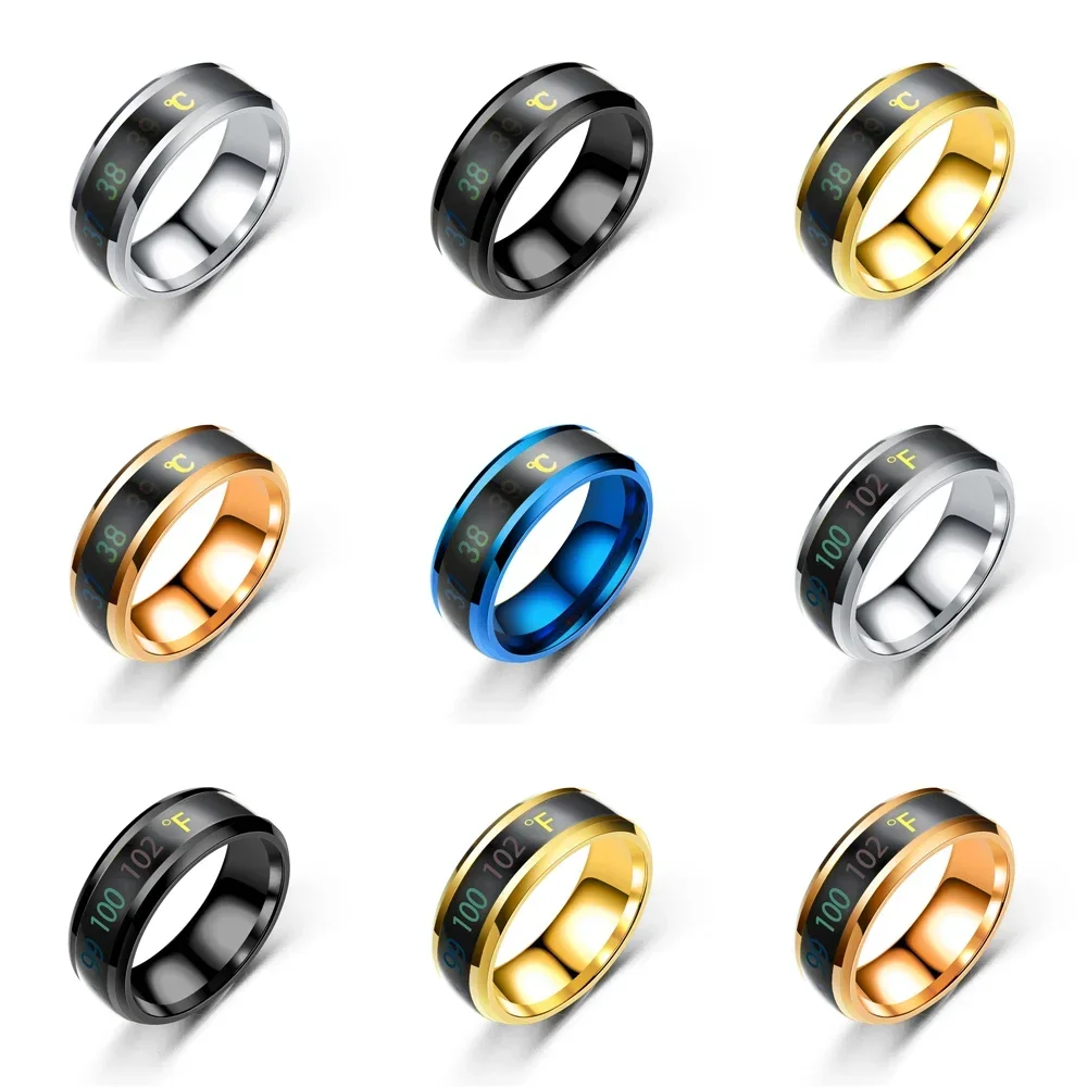 10 Styles Smart Sensor Body Temperature Stainless Steel Rings For Men Fashion Display Real-time Temperature Tester Party Jewelry