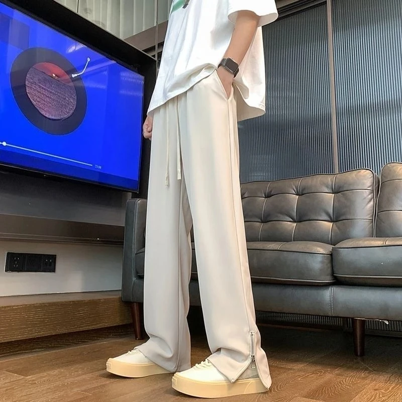 

High Street Men's Black Straight Leg Jeans Spring Summer Thick Fabric Comfort Fit Micro Flare Casual Long Pants