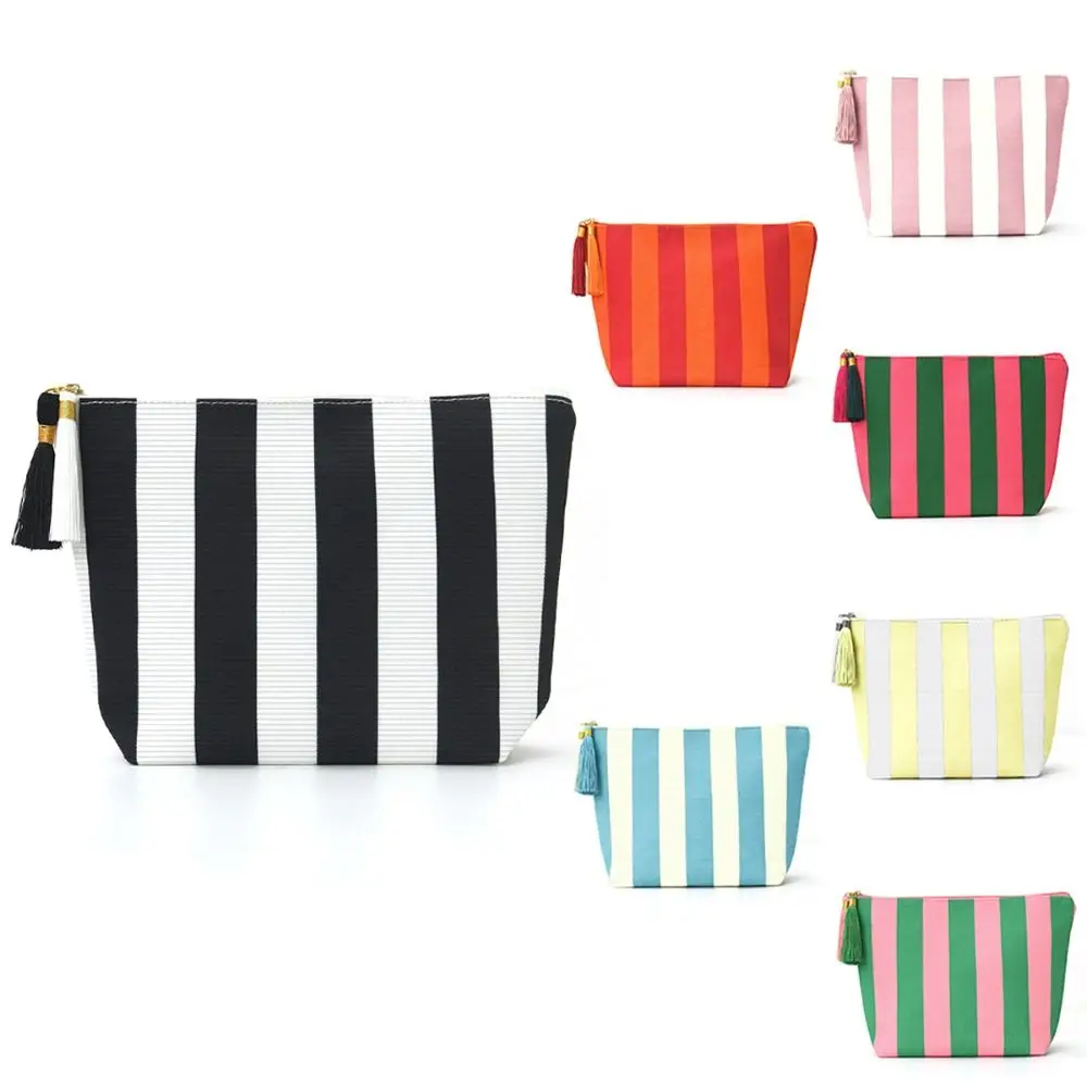 Portable Design Corduroy Material Makeup Bag Large Capacity Stripe Pattern Toiletry Bag Storage Bag Travel Use
