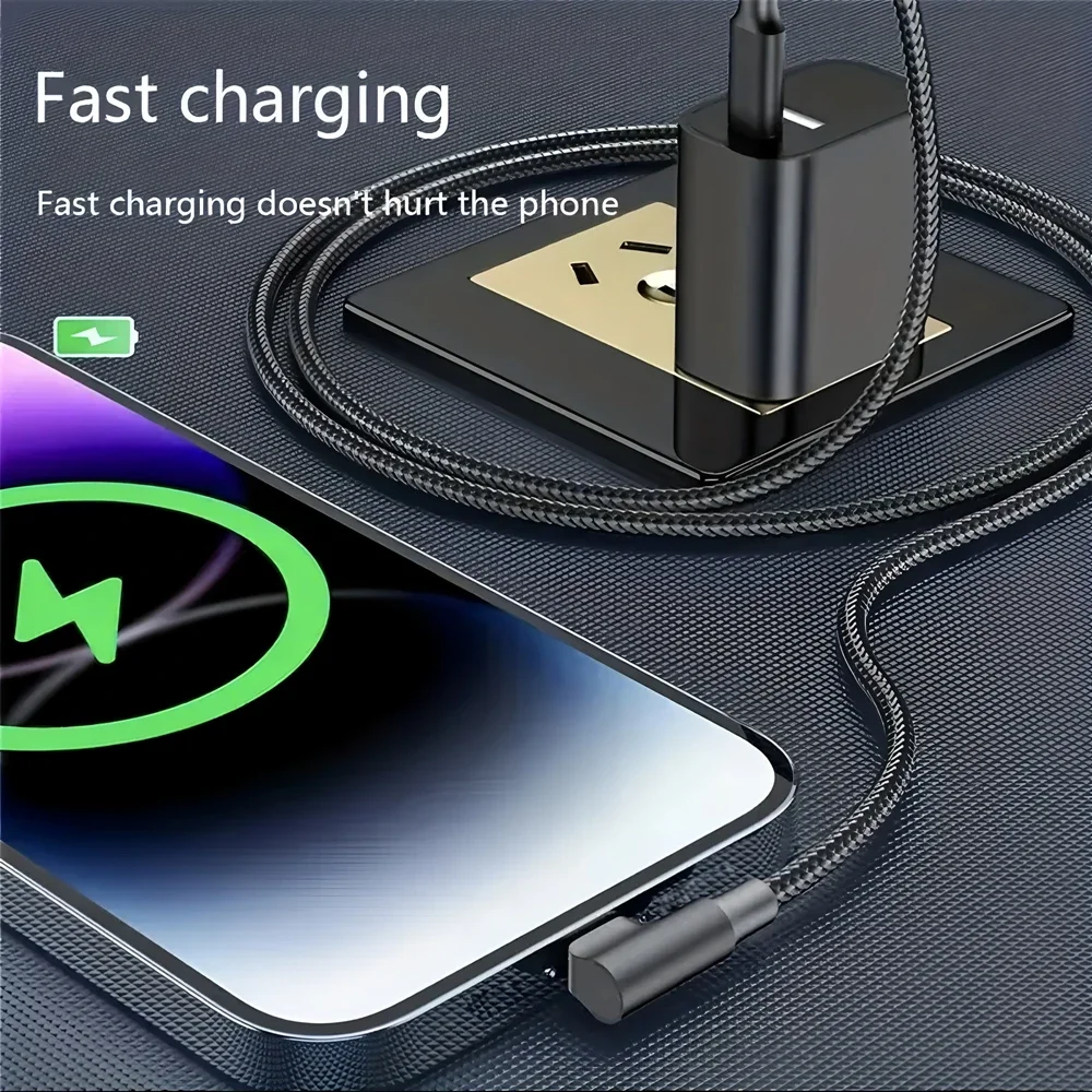 90 Degree PD 100W USB C Fast Charging Braided Cable For iPhone 15 16 17 Samsung Huawei Honor Xiaomi Redmi POCO Type C to Type C