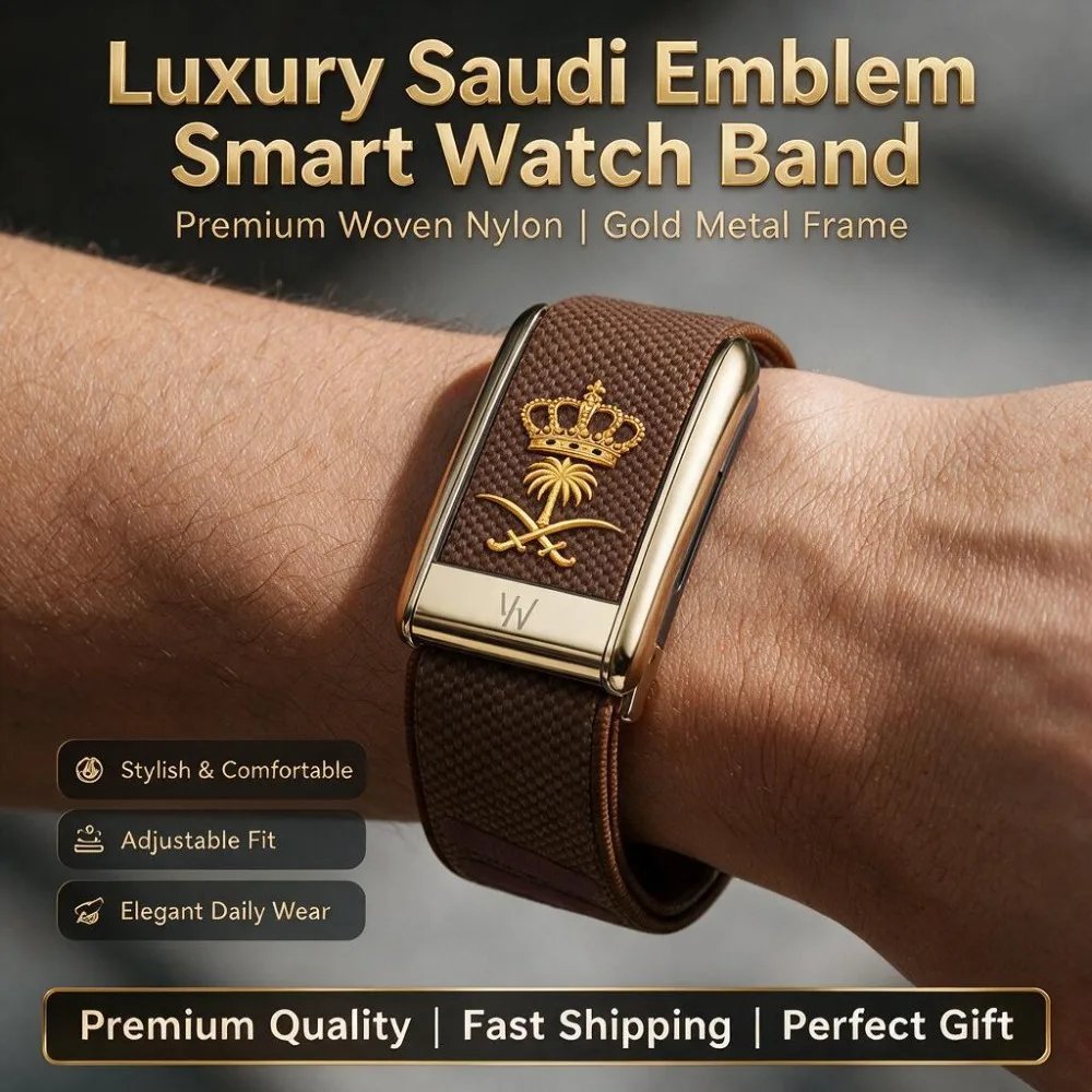 For WHOOP 5.0 MG Saudi Emblem Print Elastic Nylon Woven Wristband Metal Frame Sport Replacement Strap Fitness Band