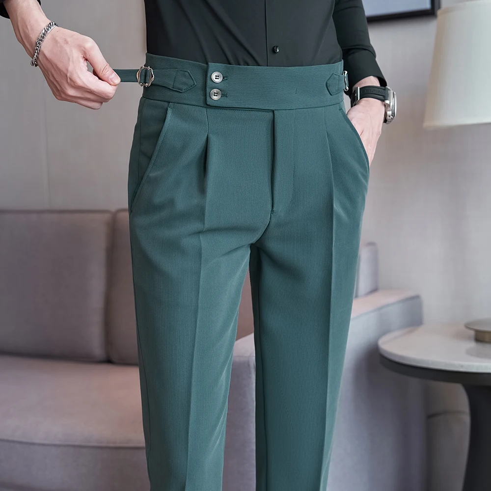 

Autumn Winter Men's England Style Suit Pants Adjustable Waist Quality Business Work Casual Trousers Male Slim Fit Clothes