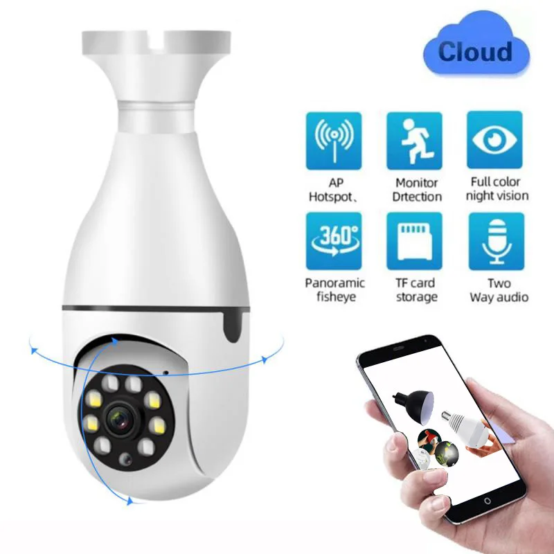 3MP 1296P V380 APP  E27 Lamp Head Socket Full Color  Wireless PTZ IP Camera AI Humanoid Detection Intercom CCTV Baby Monitor