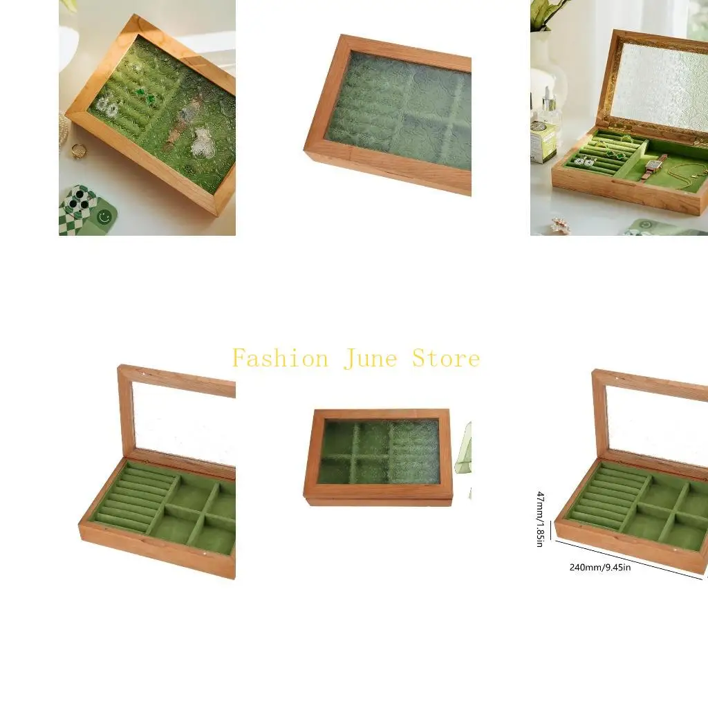 

N5KA Дамы и девушки Дисплей из цельного дерева Подставка для ювелирных изделий Стеклянные пыленепроницаемые откидные чехлы