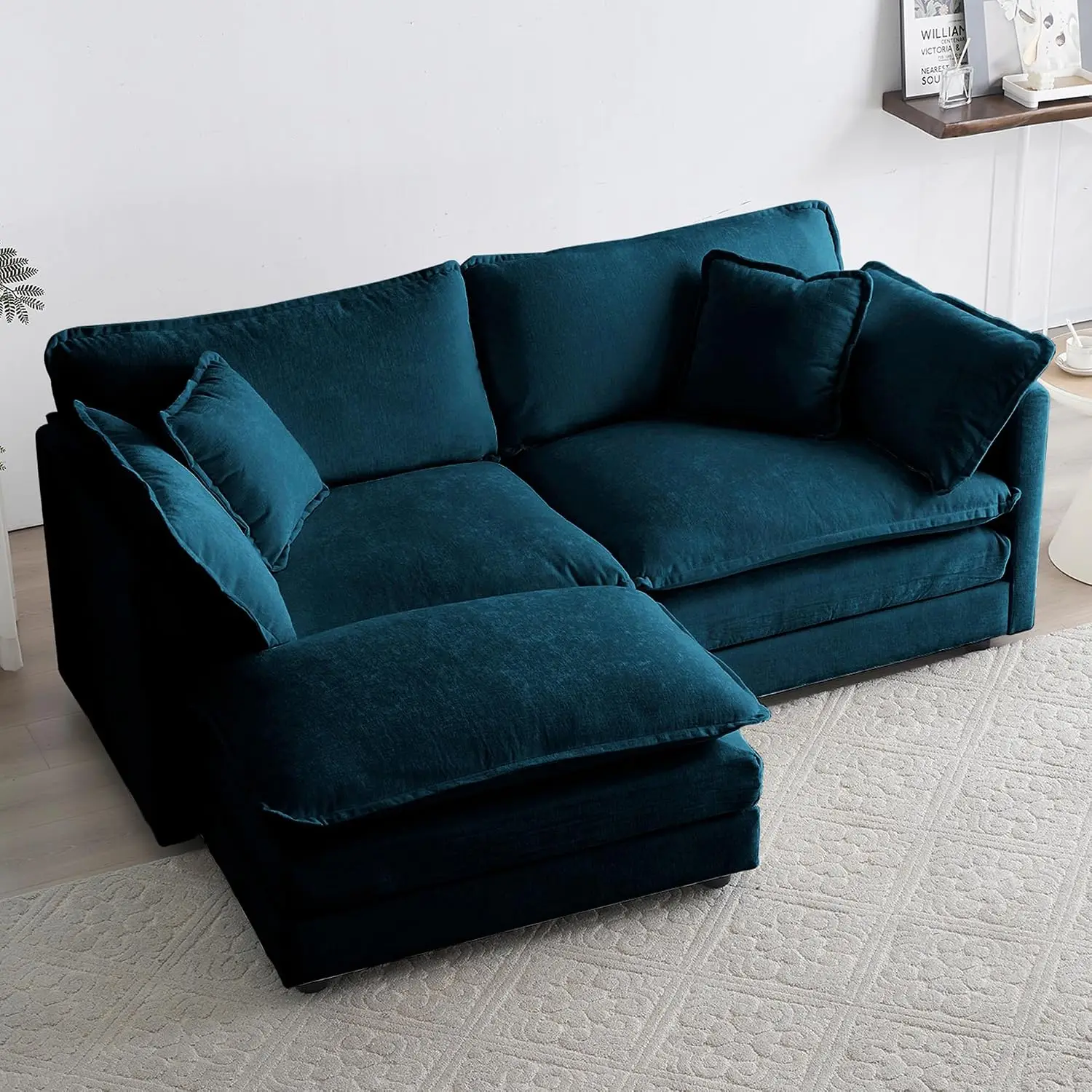 Chenille L-Shaped Modular Sectional Sofa, Blue, 76.7