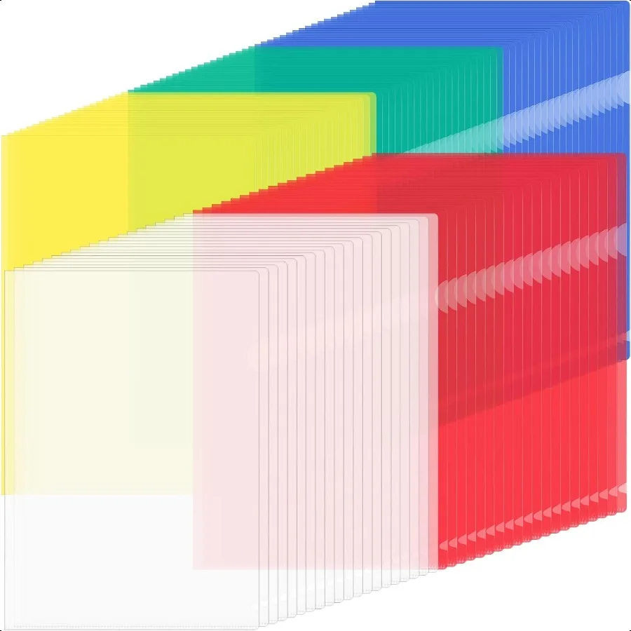 

100 Pack Plastic Document Folders Colored Clear File Folders Plastic Pockets Sleeves Letter Size 8.7 x 12.2 Inches A4 Assorted