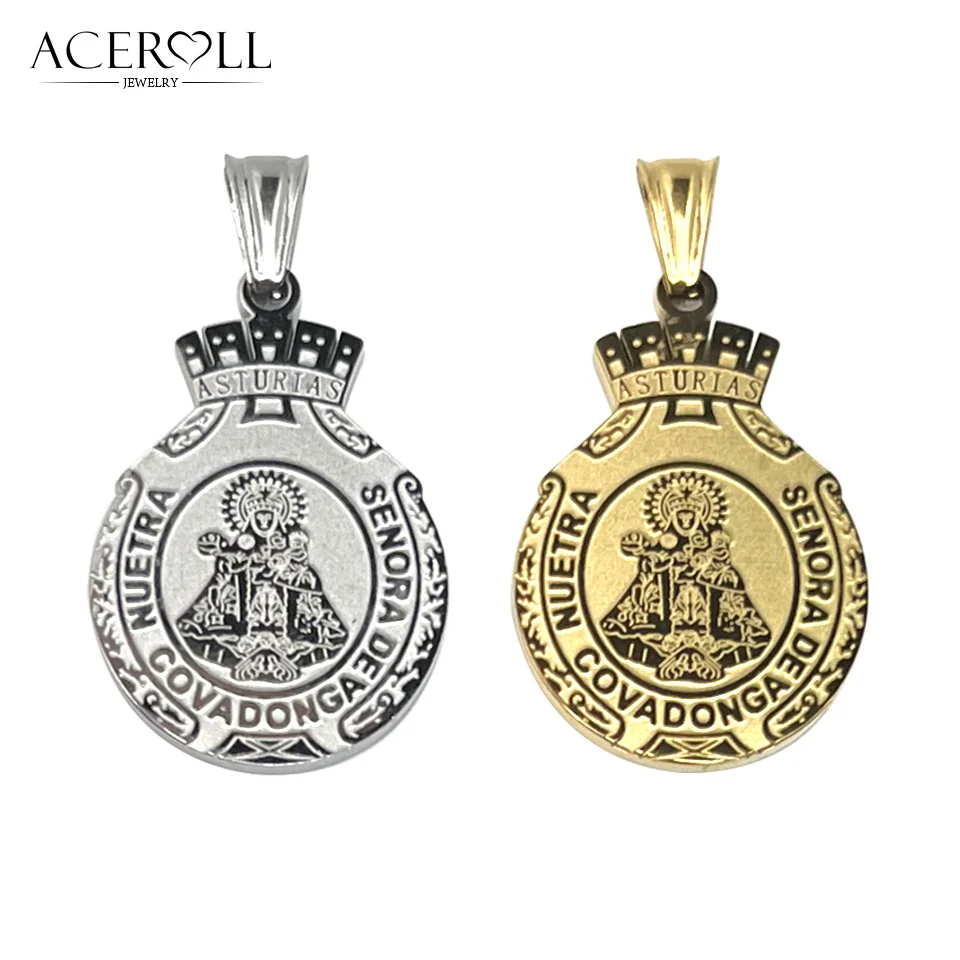 ACEROLL Colgante de Acero Inoxidable Dijes de Medalla de Virgen de Covadonga