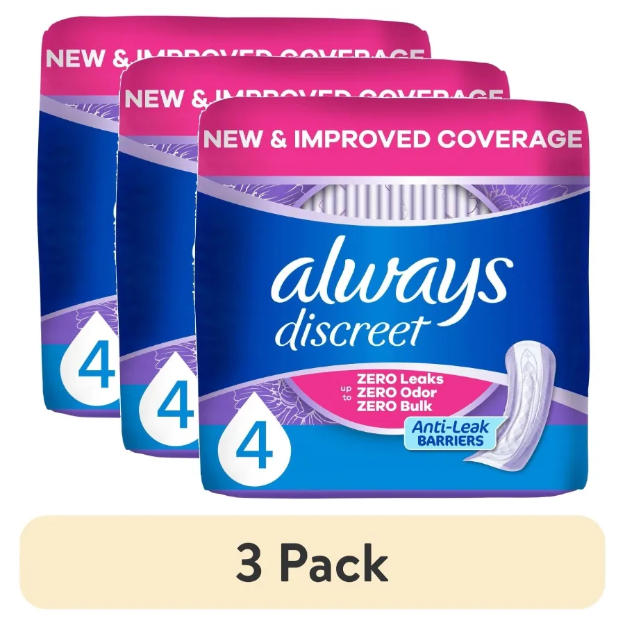 3 pack Incontinence Pads, Moderate Absorbency, Regular Length, 66 Count