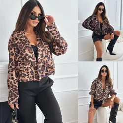 Thin and Versatile Long Sleeved Short Leopard Print Suit Jacket for Women