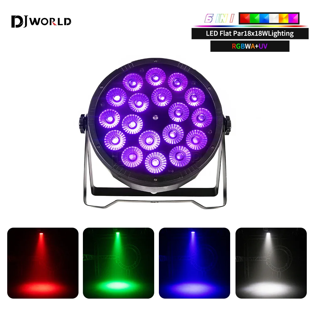 

LED Par Light 18x18w RGBWA UV 6in1 Flat Par Light DMX512 Professional Stage Lighting Equipment for Disco Party Bar