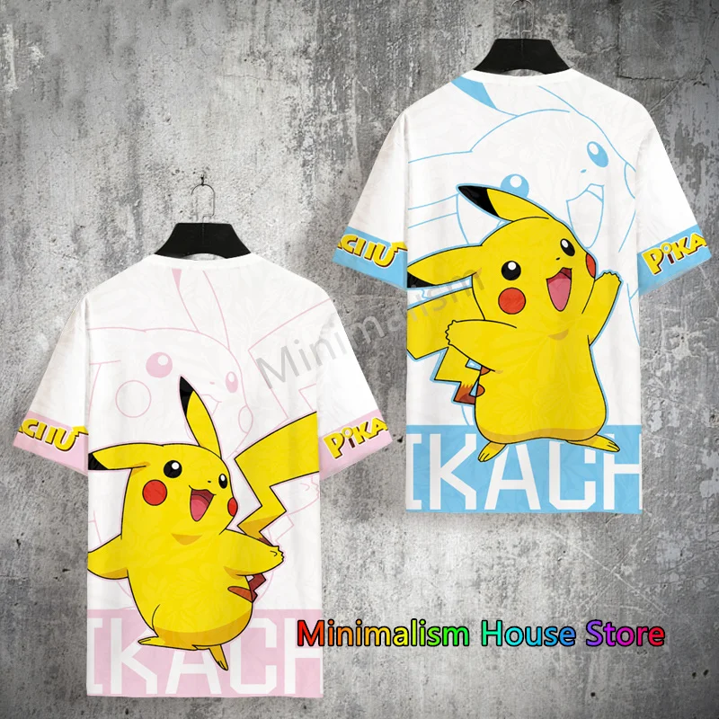 Summer New Pokemon Pikachu T Shirt For Men Cartoon Print Short Sleeved Kid/Adult Clothes O-neck Couple Tees Oversized Tops