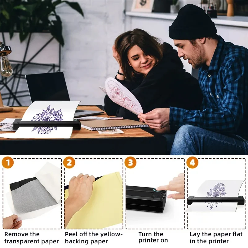 New Mini Wireless Bluetooth Portable Thermal Printer Pattern Line Transfer A4 Tattoo Printer Supports Mobile Phone Computer 