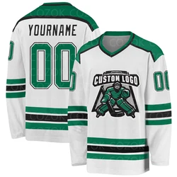 Custom White Green Hockey 3D Print You Name Number Men Women Ice Hockey Jersey Competition Training Jerseys