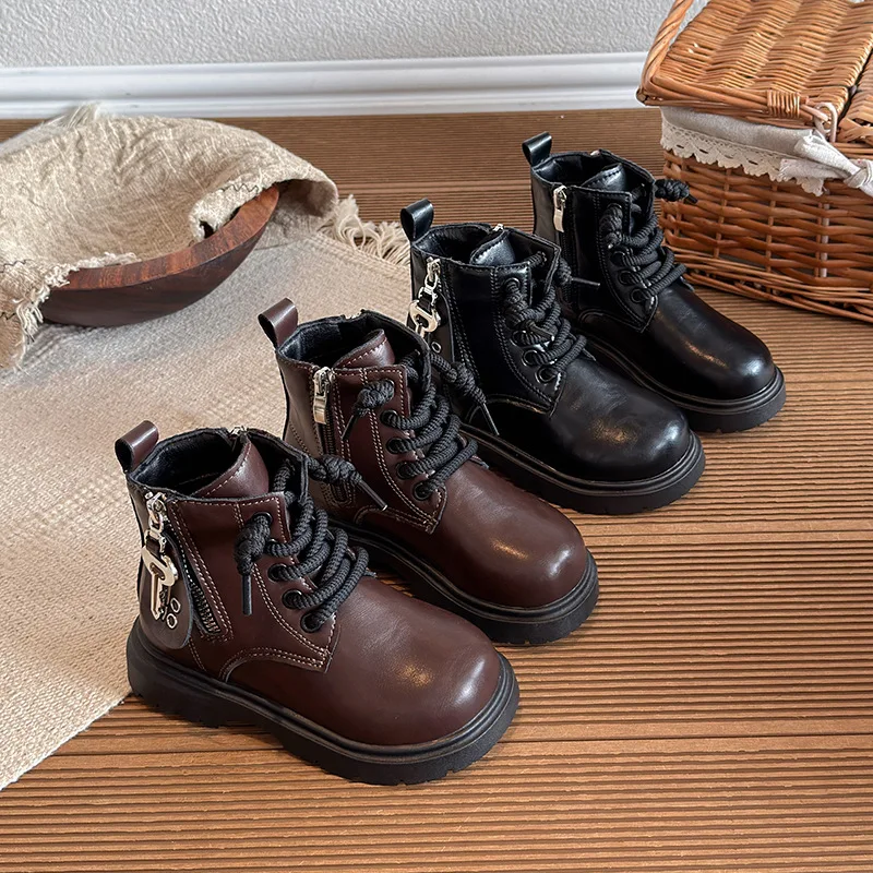 2026 Spring Autumn Winter Ankle Boots Light Girl Platform Shoes Burgundy Beige Black Boys Short Boots Super Cozy Shoes 26-36