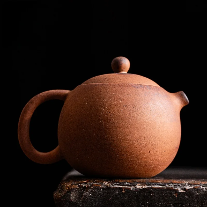 180ML Old Rock Mud Unglazed Rough Pottery Xi Shi Teapot, Retro Single Tea Pot for Tea Ceremony