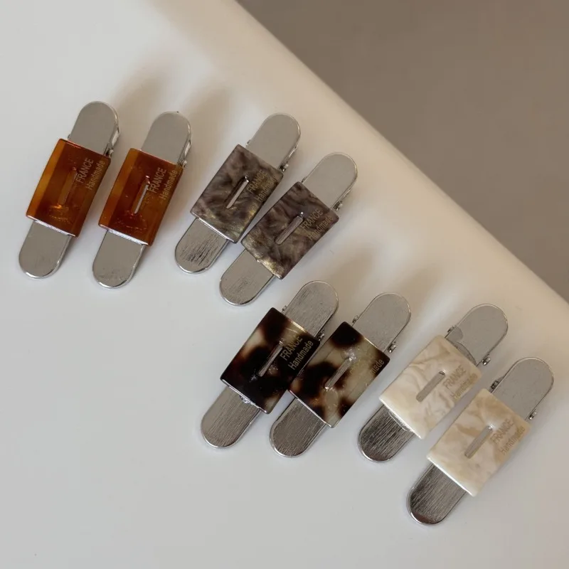 Acetate rectangular patch silver brushed hairpin simple advanced sense gold standard bangs side clip hairpin duck bill clip