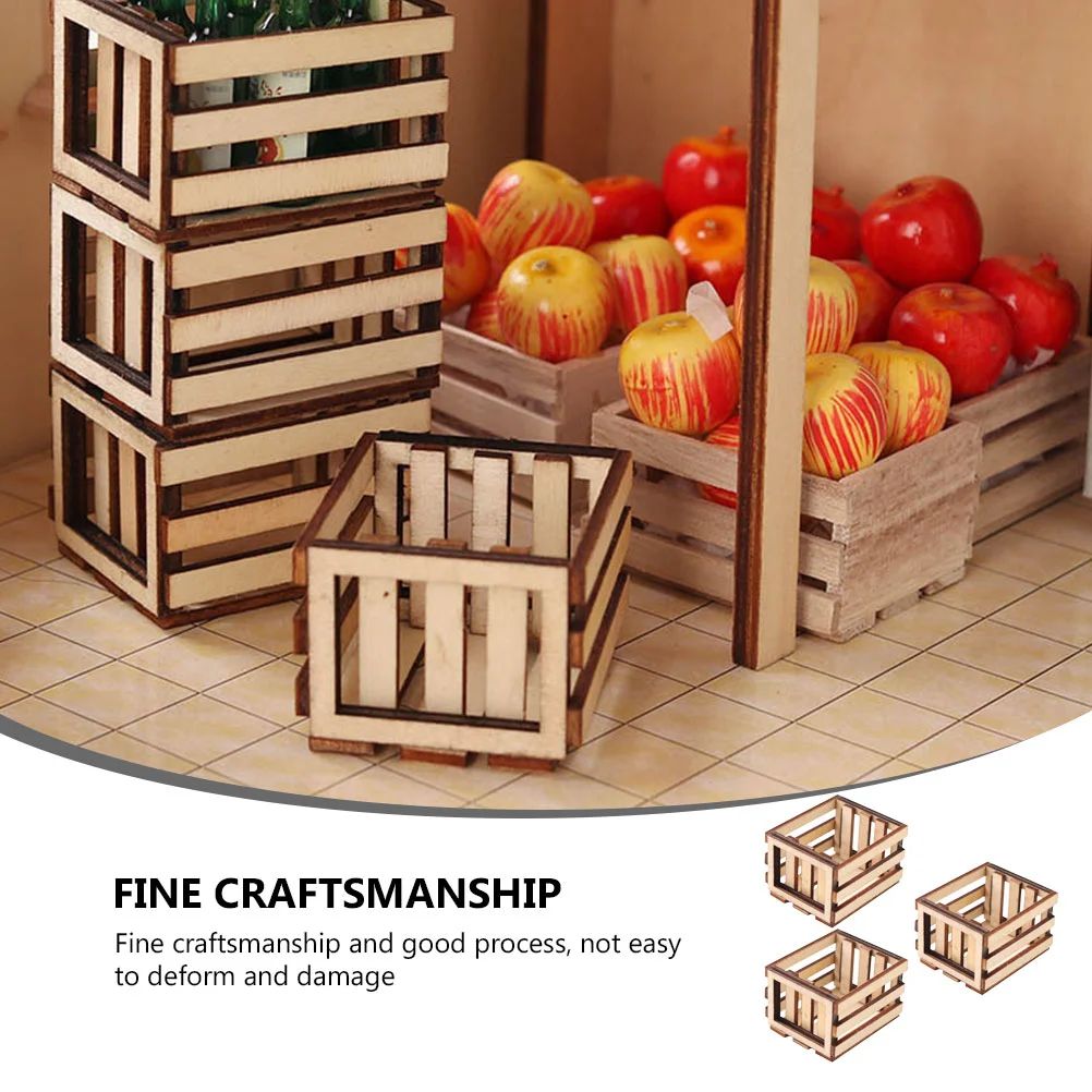 3 Pcs Miniature Candy Toy Wooden Frame Basket Storage Bins House Ornament Furniture Decor Model Toddler Child Container