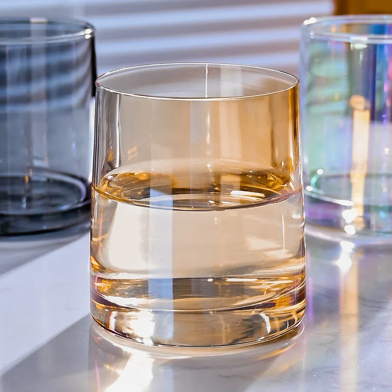 Wine Glass Cup Homestay Minimalist Glass Transparent Colorful Home Water Glass Hotel Mouthwash Cups Trapezoidal Whiskey Glass