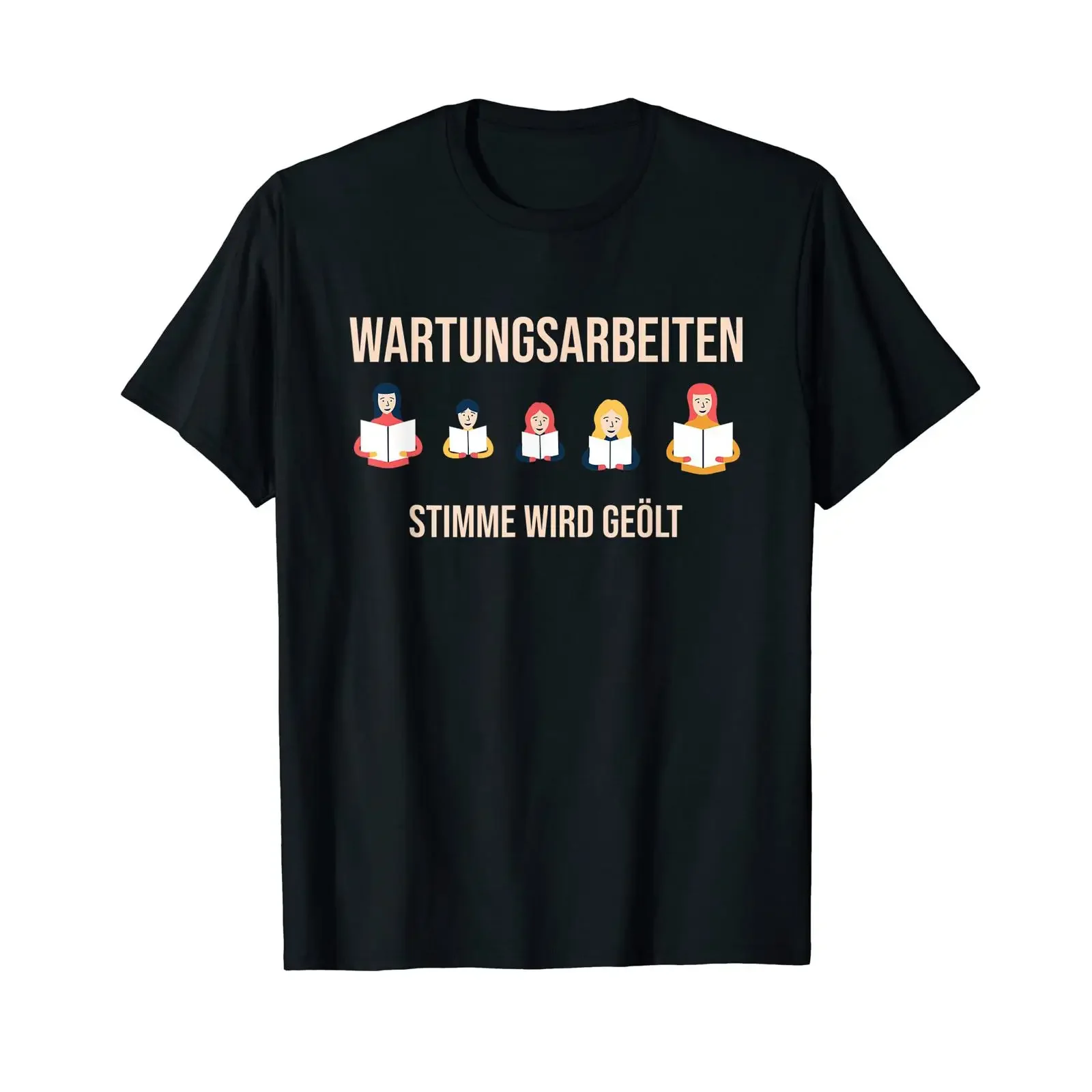 T-Shirt mit deutschem Text „Wartungsarbeiten Stimme wird geölt“ in Schwarz, Vintage-Stil, leicht gewaschen, leicht bequem, leicht dehnbar.