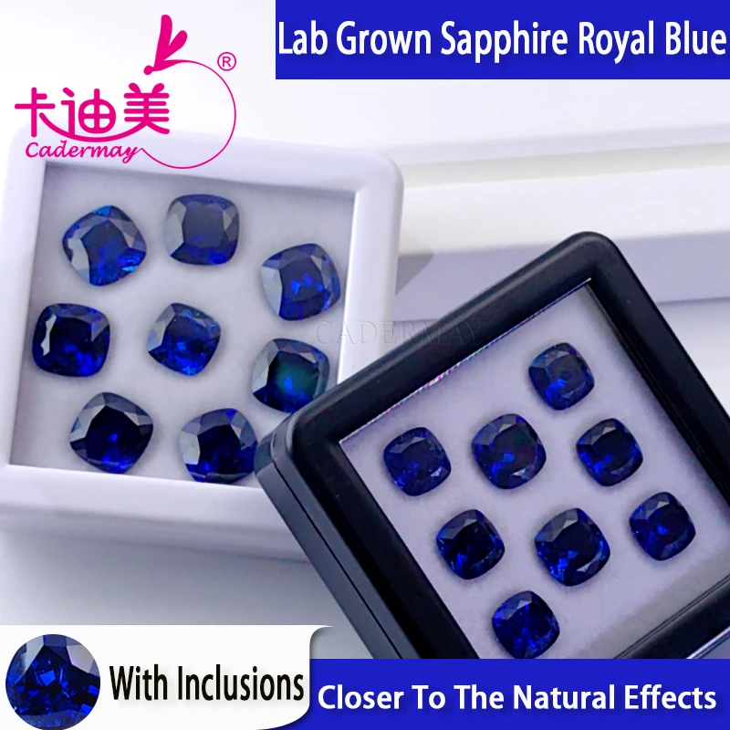 CADERMAY Lab Grown Sapphire Loose Stone  With Inclusions Cushion Shape DIY Jewelry Making Gemstones in Wholesale Price