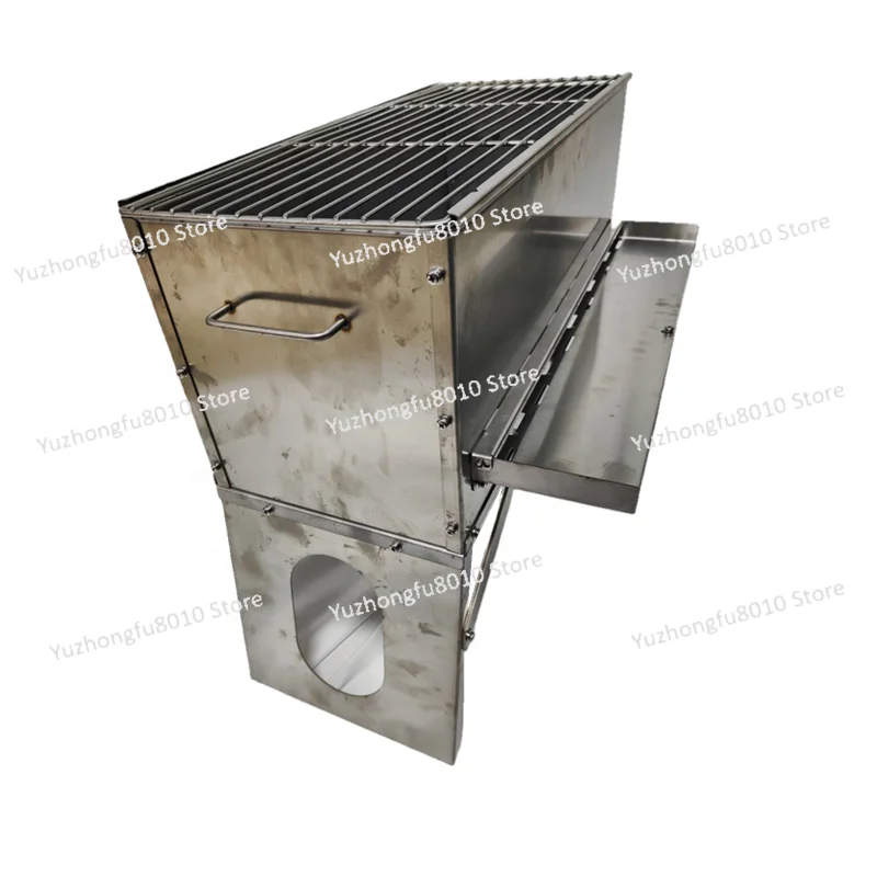 Portable stainless steel grill for indoor gardens and picnics, easy to assemble with curved metal plates