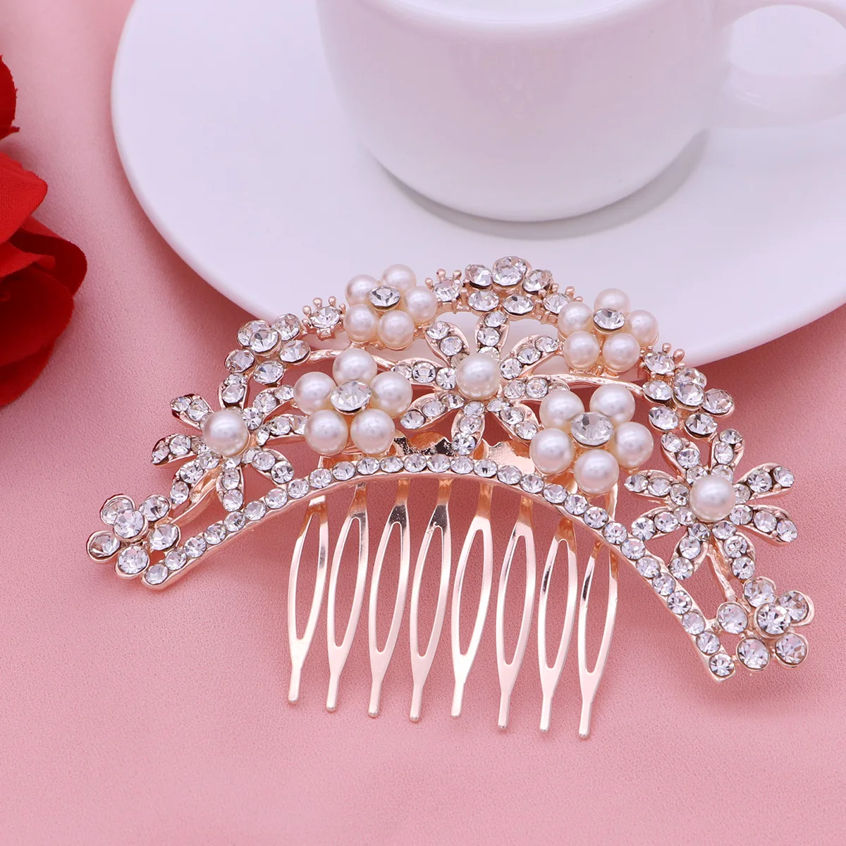 

4pcs Rhinestone Pearl Hair Comb Women Clips Crystal Combs Accessories Bridesmaids Party Long Surface