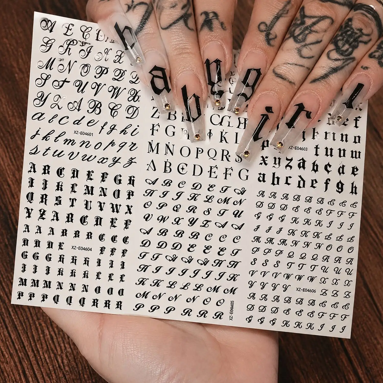 6Pcs Blacked Out Alphabet Striking Aesthetic Nail Sticker Precision Cut High Definition Nail Decal Aesthetic Black Nail Slider