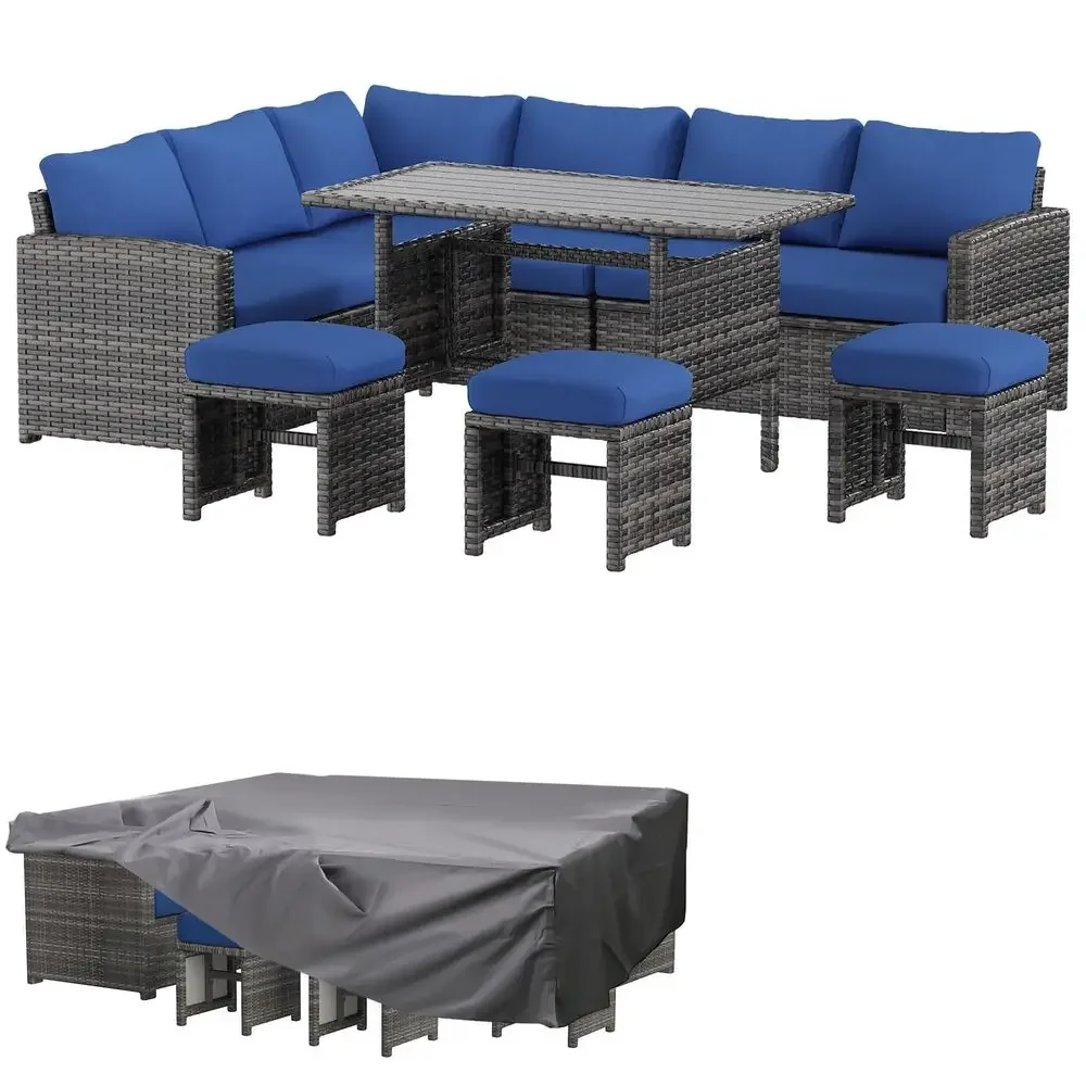 

Outdoor Patio Furniture Set with Waterproof Cover, 7 Pieces Clearance Sectional Rattan Dining TableampChairs, All Weather Wicke