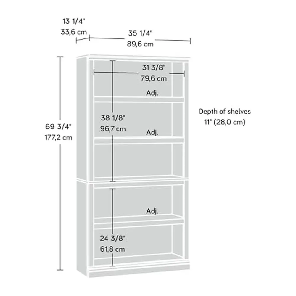 Estantería de exhibición ajustable para sala de estar de adulto, estantería de 5 estantes con acabado de roble, madera de ingeniería independiente, diseño costero Rectangular