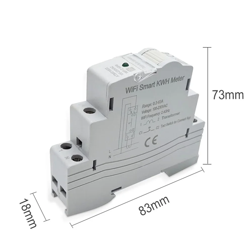 A40I ATMS1603 Tuya Single Phase WiFi Meter 100-230V Din Rail Precisely Measuring Voltmeter Ammeter Power