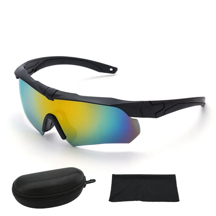 Military Fan CS Tactical Goggles Set, UV Protection PC Shooting Glasses, Wind & Sand Proof Eyewear for Cycling Outdoor Sports