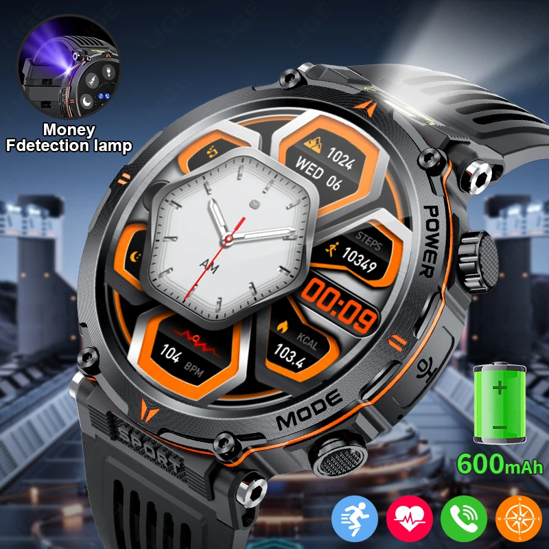 

LIGE 2025 Smart Watch Men 1.7'' Screen Outdoor Flashlight Compass IP68 Waterproof Bluetooth Call 600mAh New Smartwatch For Phone