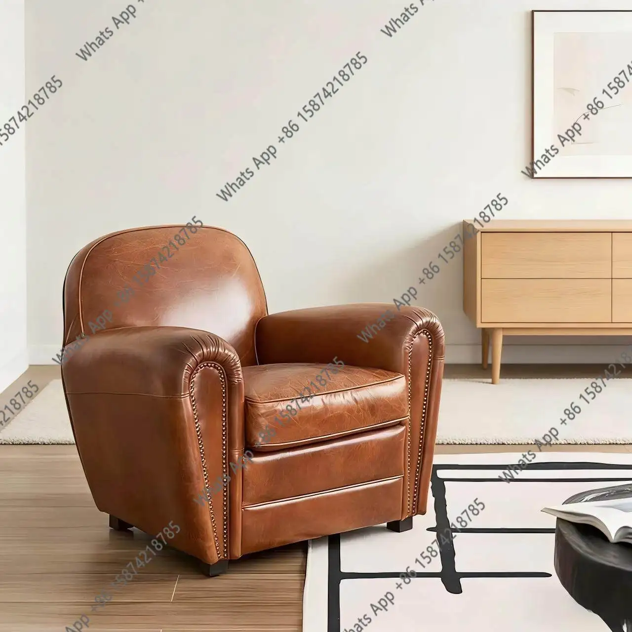 American bar single sofa retro casual cigar room tiger chair study living room leather sofa