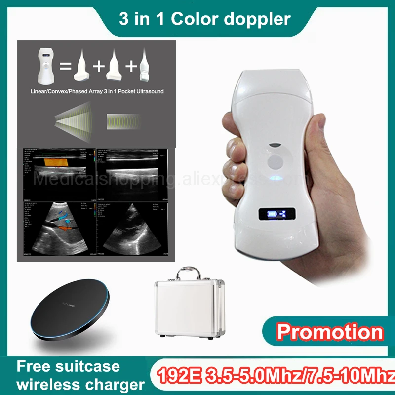 192Elements 3 In 1 Double Heads Wifi Color Doppler Wireless Ultrasound Scanner Probe Support ISO Andriod Windows