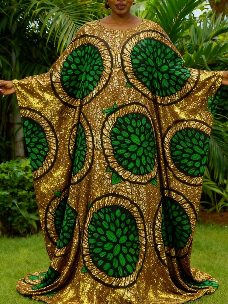 Long Sleeve Ankara Wax Material Cotton Dashiki Kaftan Agbada for Women, Perfect for Traditional African Wedding