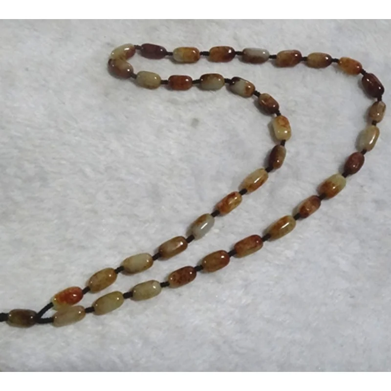 

, Hetian jade seed material with leather , stone bead necklace, unisex pendant cord