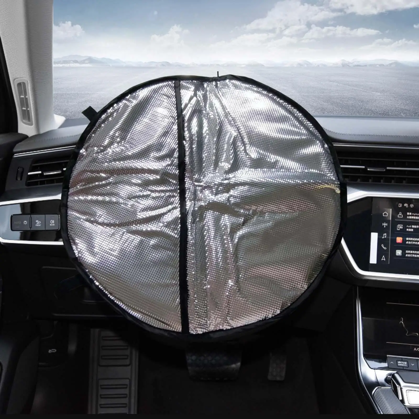 Generic Steering Wheel Sun Shading Cover Heat Shade 3 Layers Thickened Car Accessories Steering Wheel Shade for SUV Van