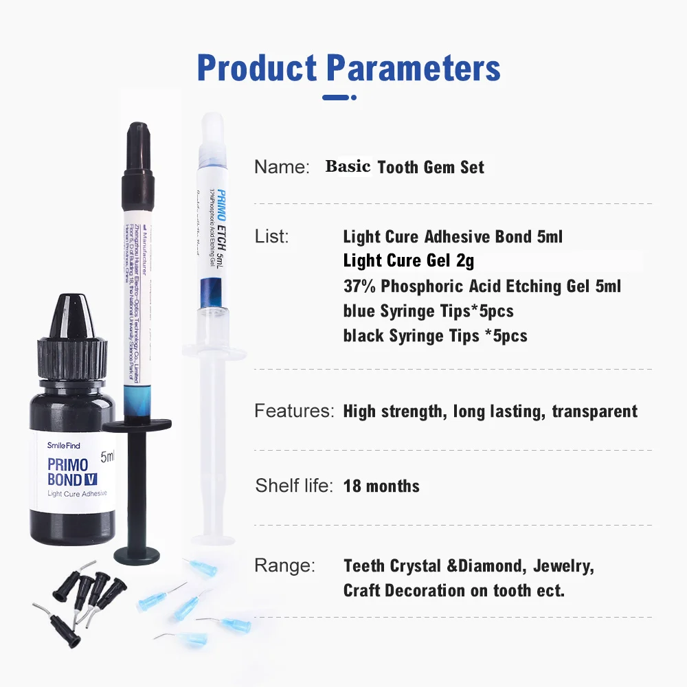 Zestaw klejnotów do zębów Profesjonalny zestaw do dekoracji zębów z lekkim zestawem kleju dentystycznego Zestaw klejnotów do zębów Ortodontyczny żel
