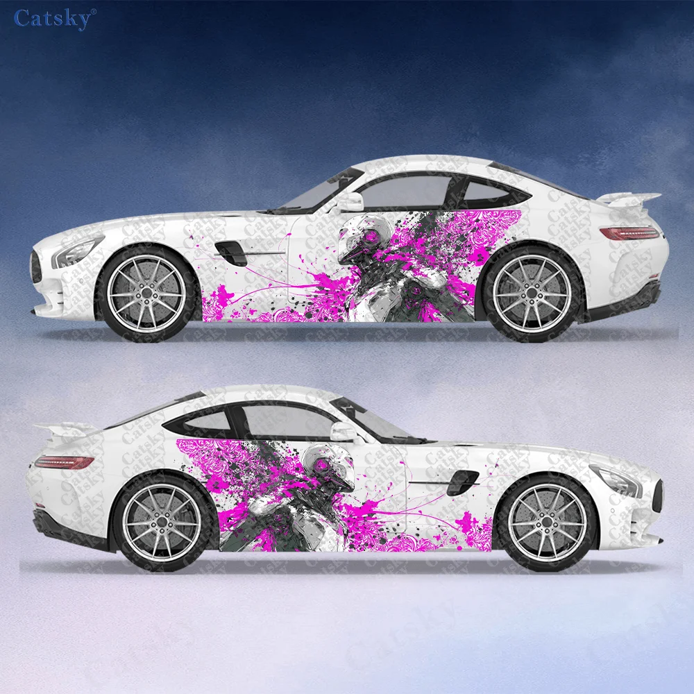 2pcs Line pattern robot splatter sticker, durable, fade resistant, easy to install and remove - enhance your vehicle's aesthetic