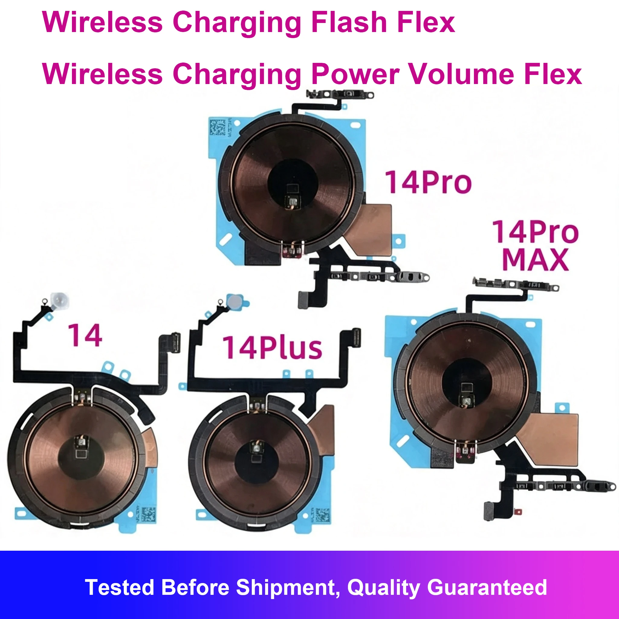 Wireless Charging Coil Flash Sticker NFC Chip Power Volume Button Flex Cable For iPhone 14 Pro Max Plus Panel Replacement Parts
