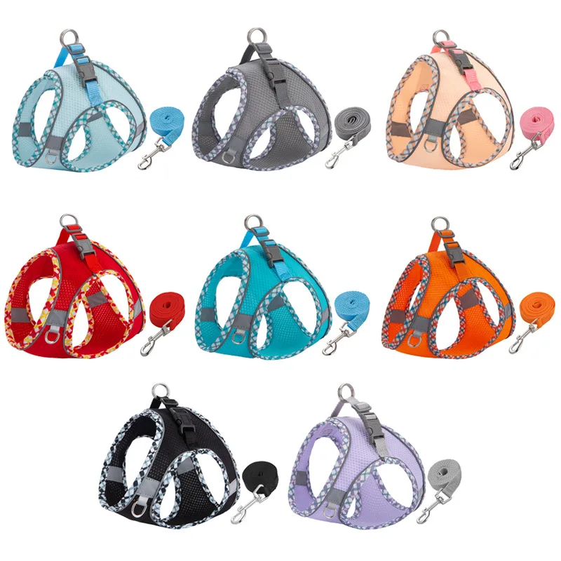 

Reflective and breathable anti-break-free flower hemming small and medium pet chest strap going out traction rope set