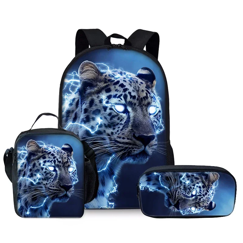 

Electric Snow Leopard Three Piece Set Backpacks for Boy and Girls Best Gifts 2D Flat Cartoon School Bag for Children