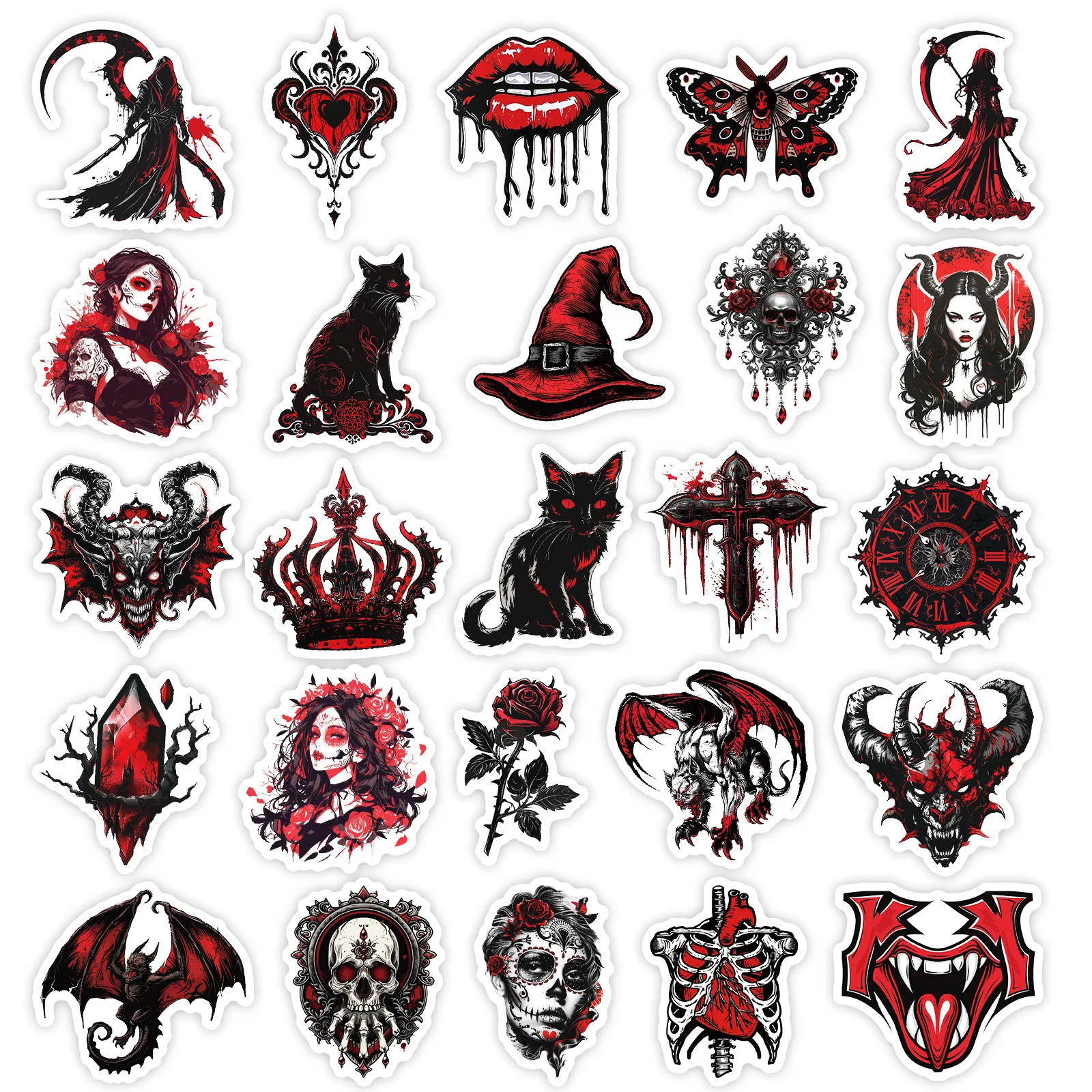 10/30/50PCS Gothic Stickers Red Black Skull Graffiti Sticker Scrapbook Luggage Laptop Phone Guitar Bike Skateboard Cartoon Decal